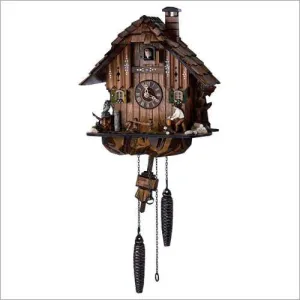 12" Musical Wood Chopper Quartz Hand Carved German Cuckoo Clock