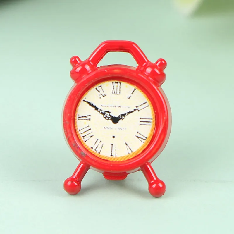 1PC 6 Colors 1:12 Scale Alarm Clock Doll Kitchen Living Room Miniature Dollhouse Mini Home Decoration Toy