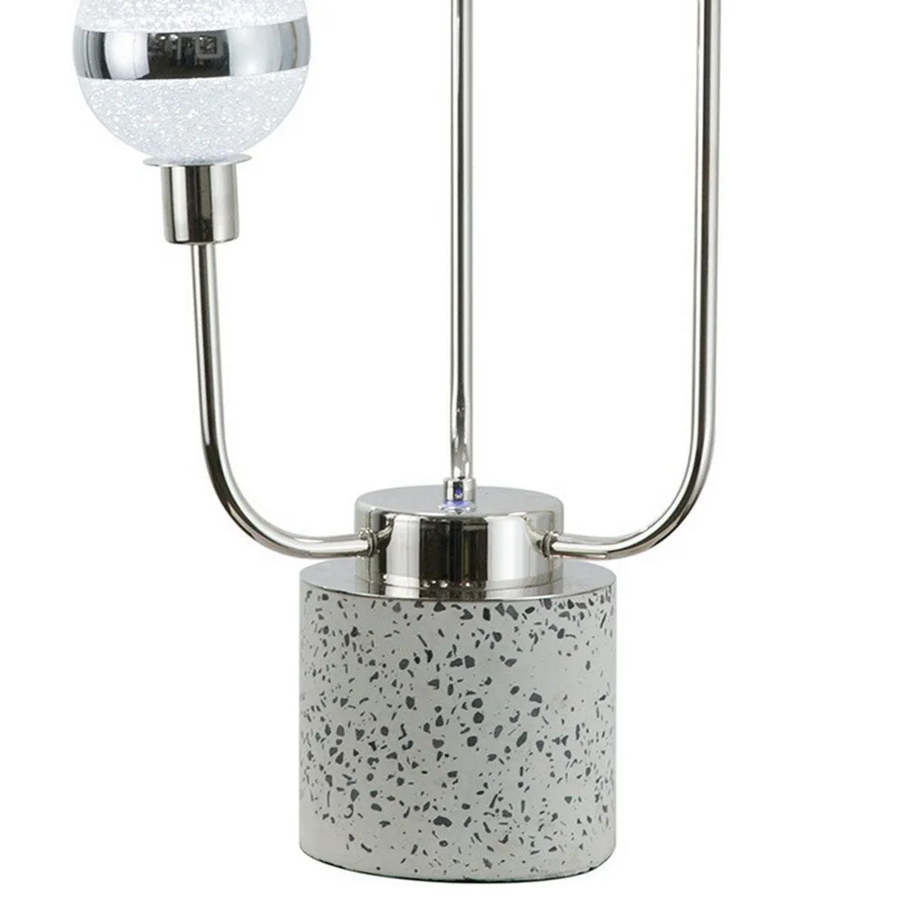 32 Inch Table Lamp, Accent LED Light, Globe Glass Shade, Round Base, Nickel By Casagear Home