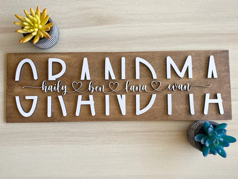 3D Personalized Grandma Sign with Children Name| Personalized Grandma Sign| Mother's Day Gift| Gift for Grandma| Grandma Birthday Gift| GM01