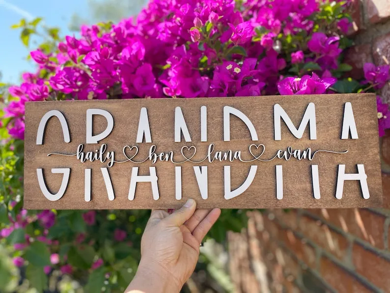 3D Personalized Grandma Sign with Children Name| Personalized Grandma Sign| Mother's Day Gift| Gift for Grandma| Grandma Birthday Gift| GM01