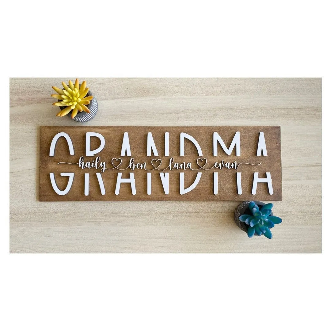 3D Personalized Grandma Sign with Children Name| Personalized Grandma Sign| Mother's Day Gift| Gift for Grandma| Grandma Birthday Gift| GM01