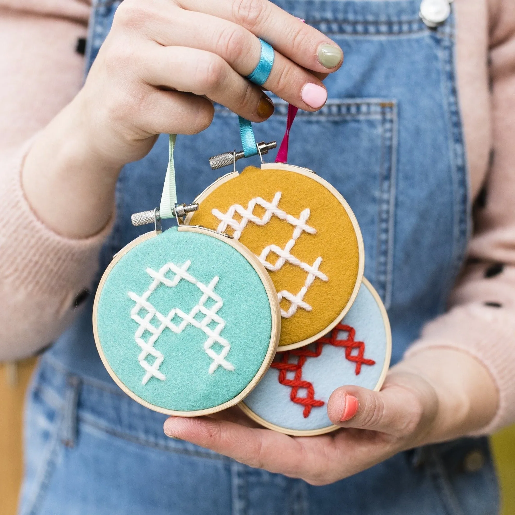 Alphabet Cross Felt Kit Hoops (Multi Colours)