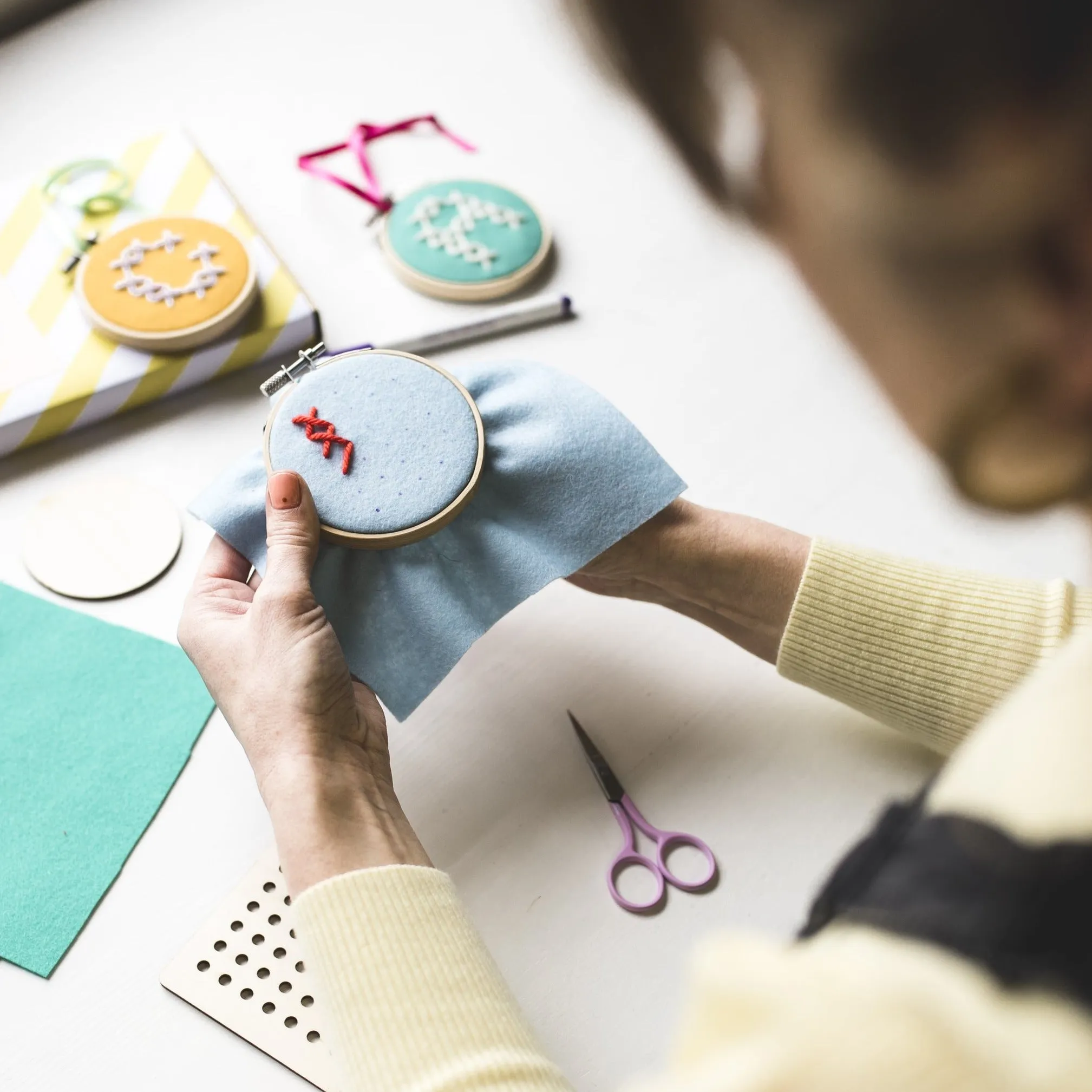 Alphabet Cross Felt Kit Hoops (Multi Colours)