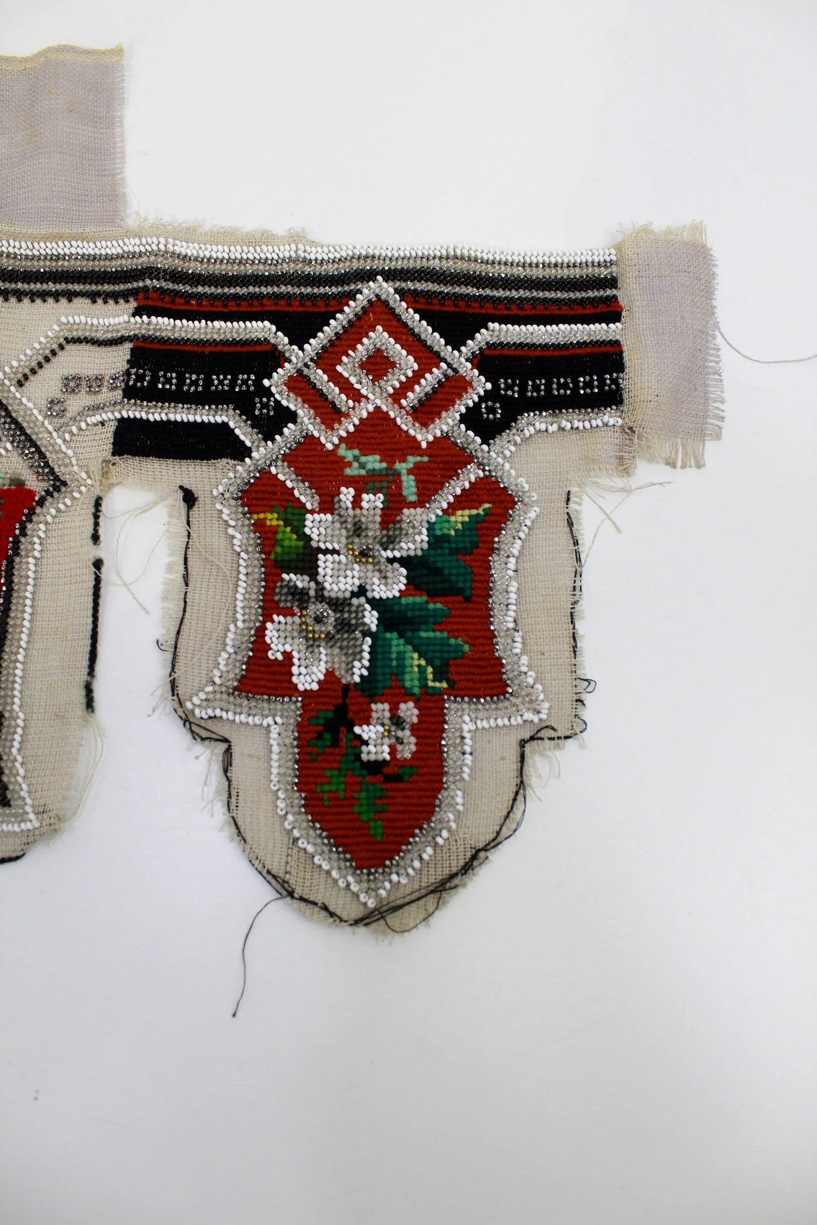 Antique Victorian Floral Needlepoint Beaded Pelmet, Mantel Decor