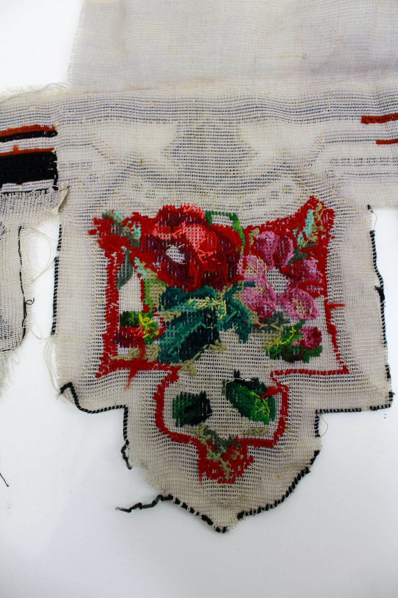 Antique Victorian Floral Needlepoint Beaded Pelmet, Mantel Decor