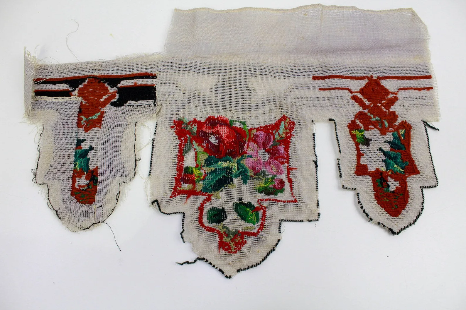 Antique Victorian Floral Needlepoint Beaded Pelmet, Mantel Decor