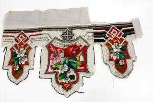 Antique Victorian Floral Needlepoint Beaded Pelmet, Mantel Decor