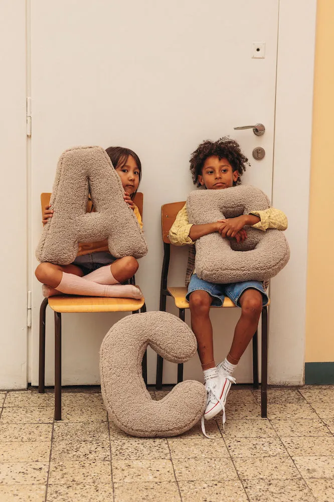 Boucle Letter Cushion V Mocha | Teddy Letter Cushion Mocha