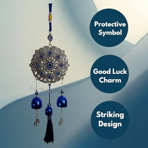 Buyab Factory® Evil Eye Hanging for Home Entrance Door Decoration, Nazar Battu for Home Protection, Good Luck Charm and Prosperity (Blue and Silver)