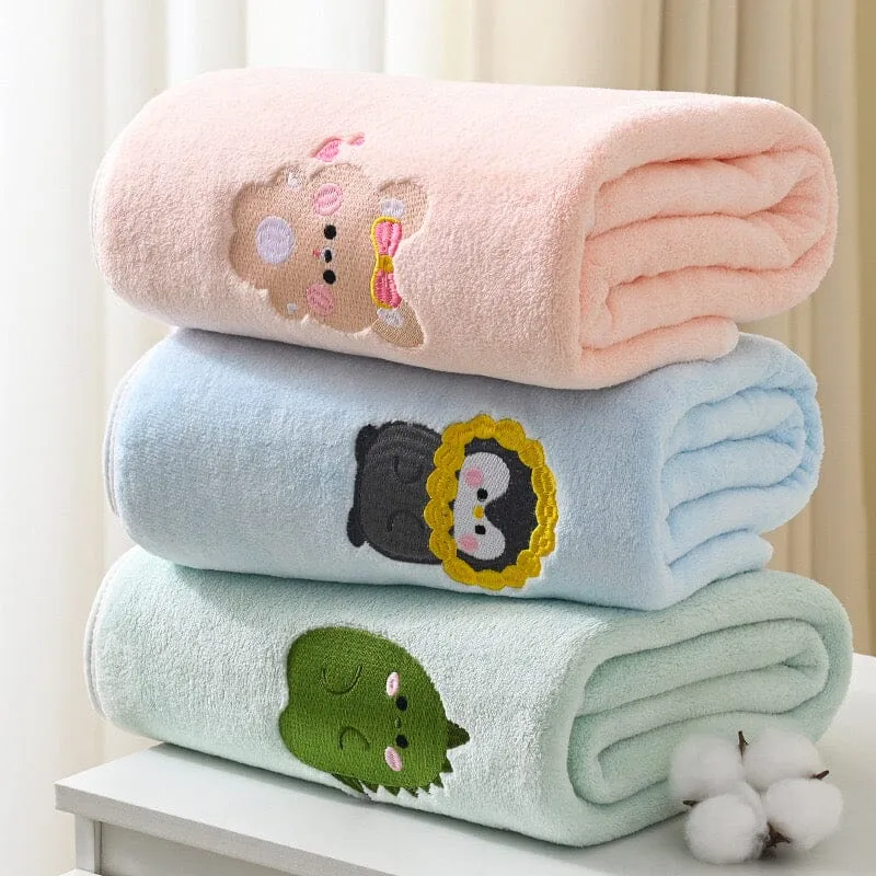 Cartoon Animal Embroidered Bath Towel