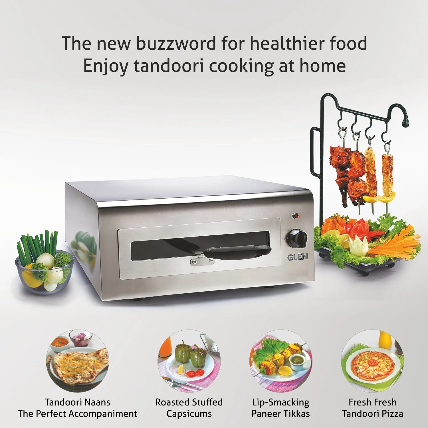 Electric Tandoor and Grill 1400W, Extra Large capacity Matt Finish Stainless Steel Body - Silver (5014 XL)
