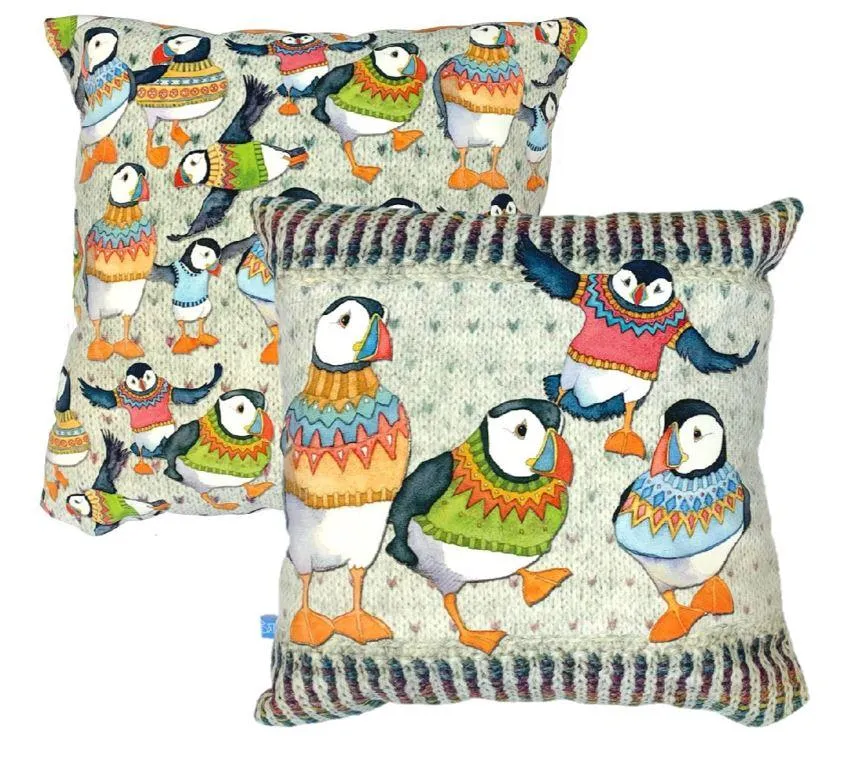 Emma Ball Woolly Puffin Velvet Cushion