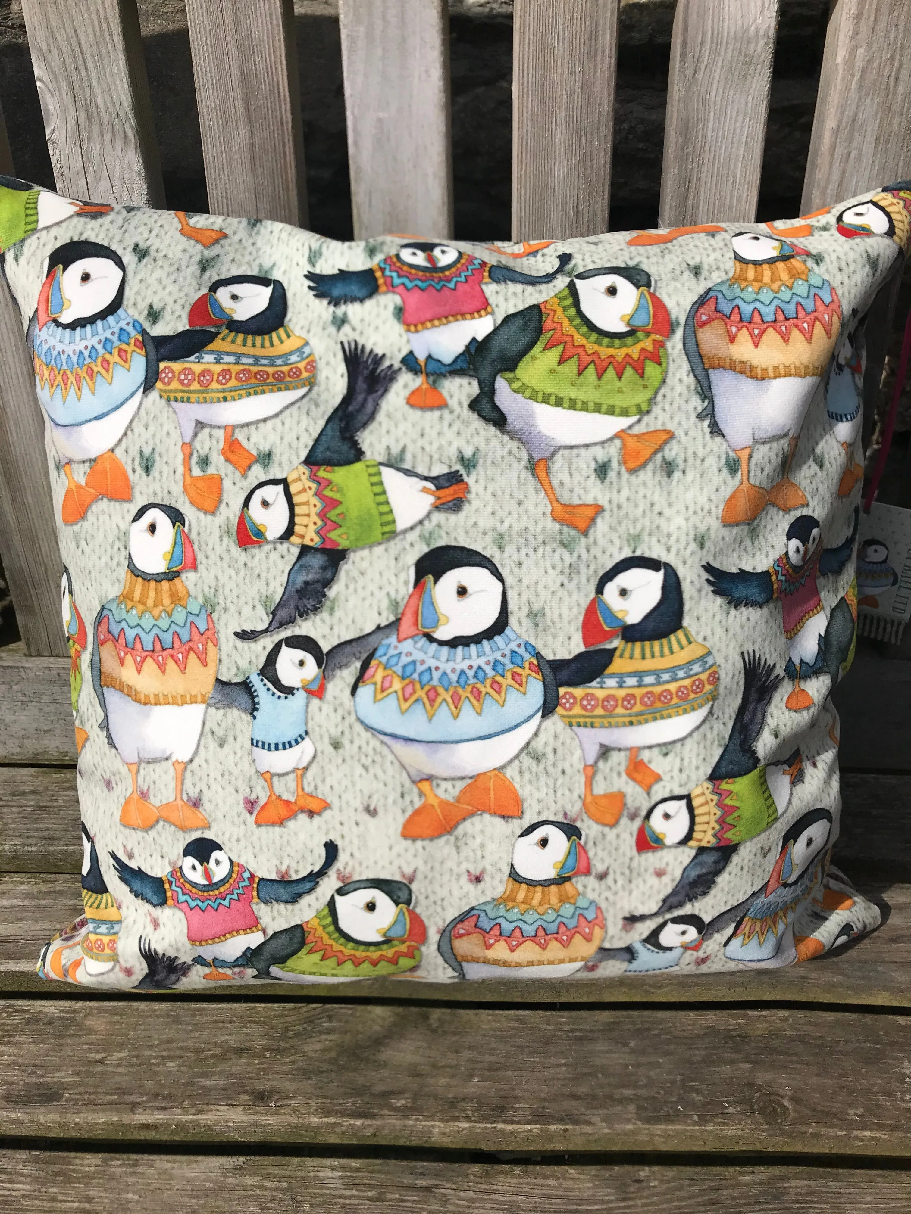 Emma Ball Woolly Puffin Velvet Cushion