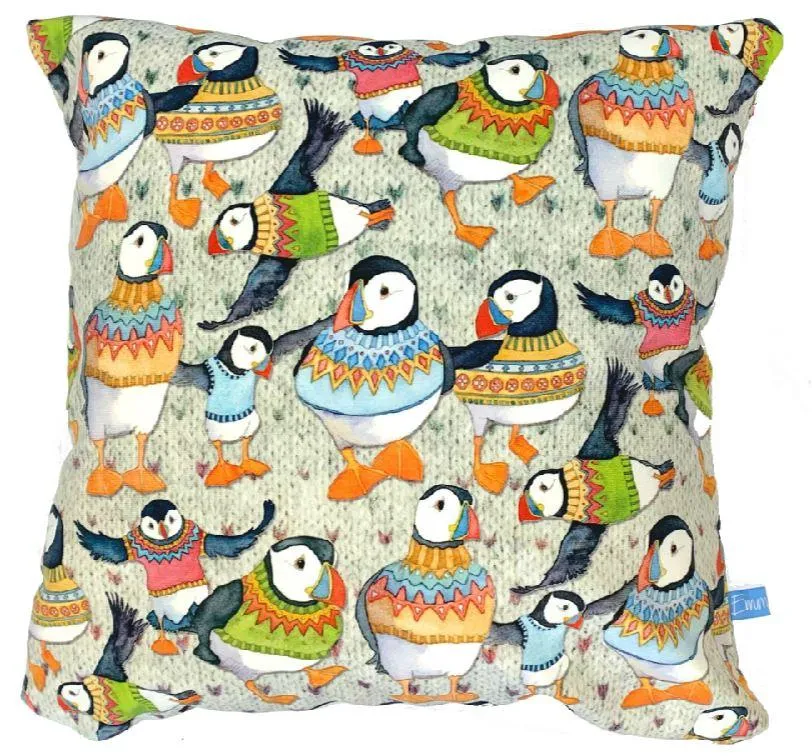 Emma Ball Woolly Puffin Velvet Cushion