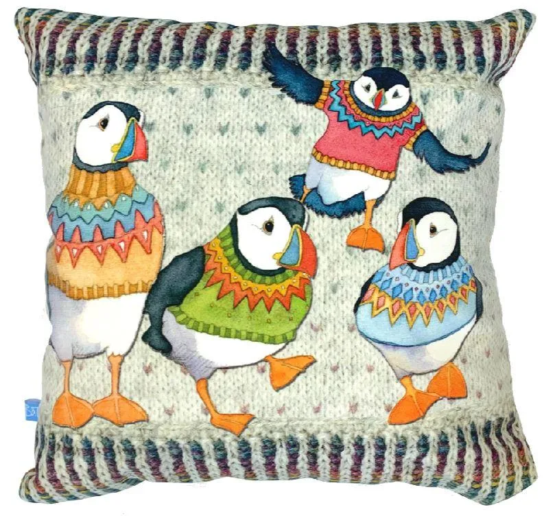 Emma Ball Woolly Puffin Velvet Cushion