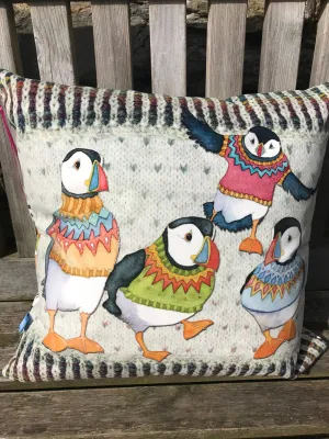 Emma Ball Woolly Puffin Velvet Cushion