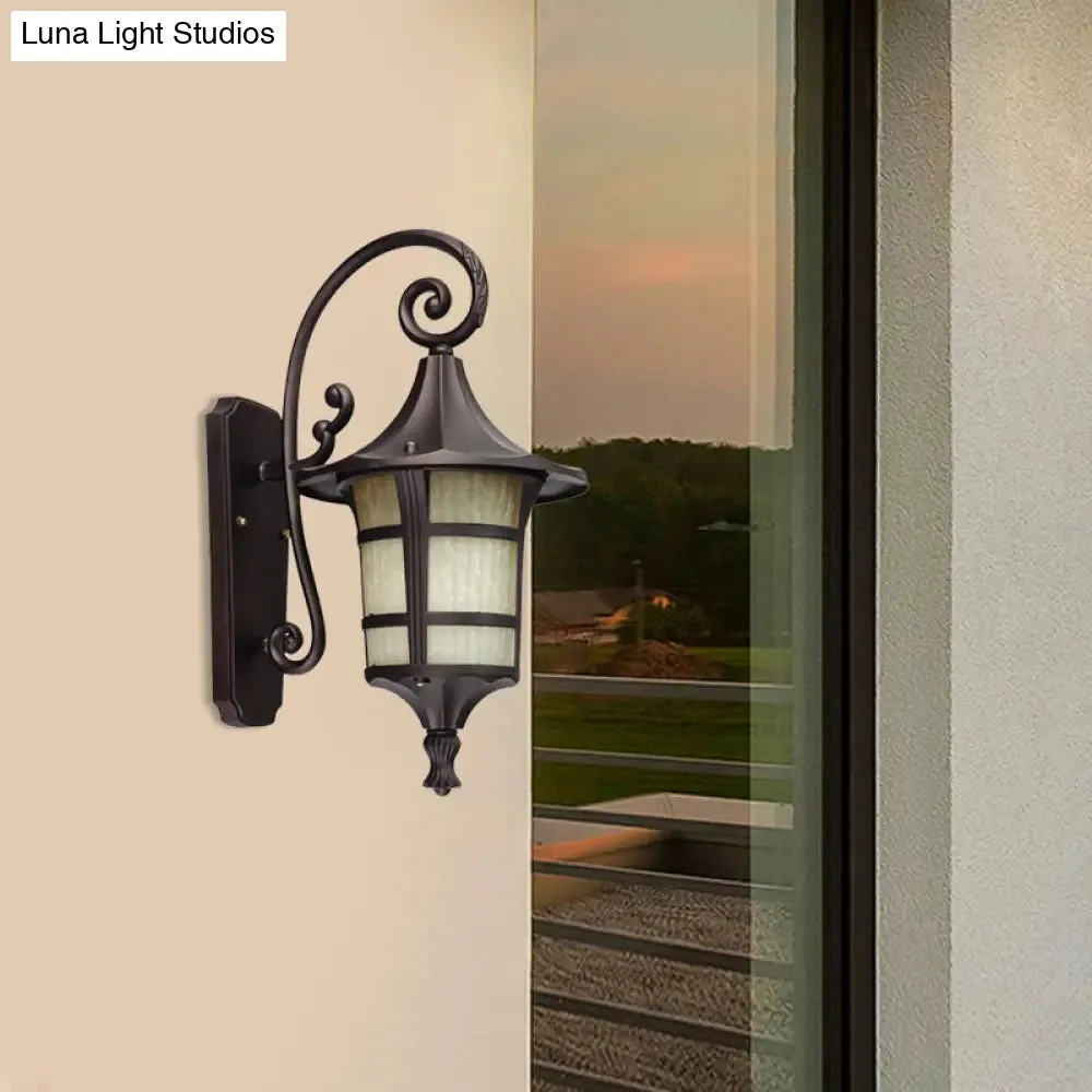 Farmhouse Wall Sconce Light with Opal Glass Shade and Lantern Design, Black/Coffee