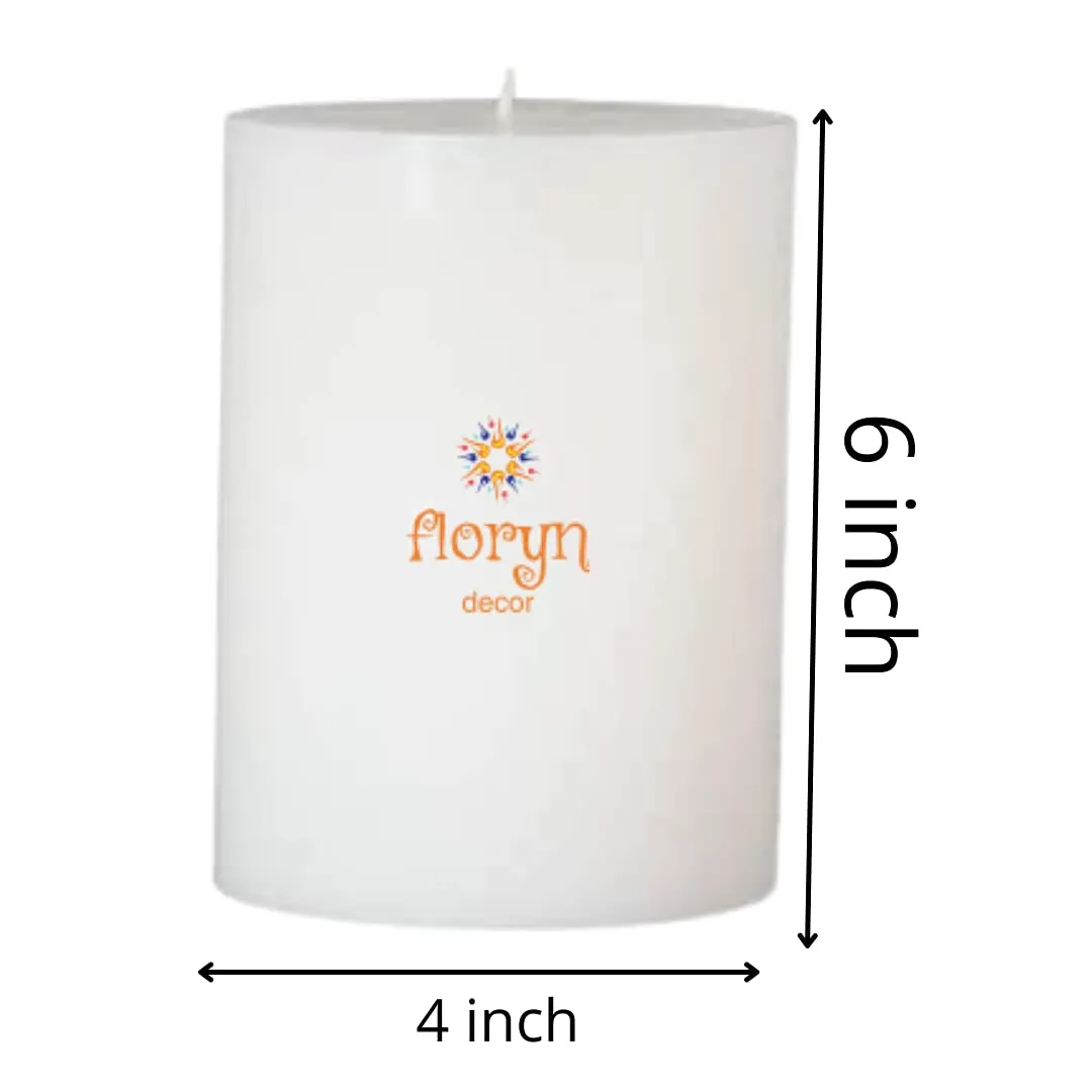 Floryn Decor White Pillar Candles for Decoration | Smokeless | Odourless | Dripless (4 * 6 inches)