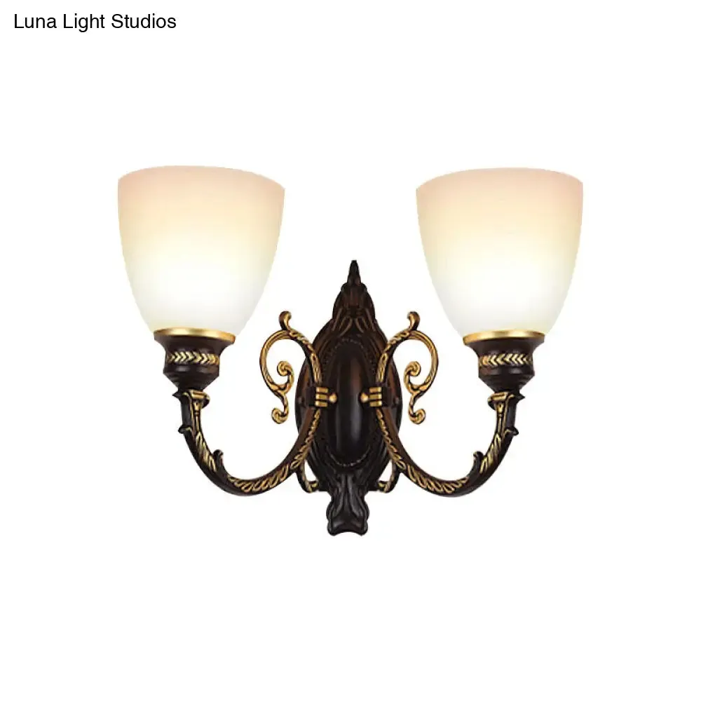 Frosted Glass Wall Sconce Light - Retro 1/2-Light Bedroom Lighting in Black