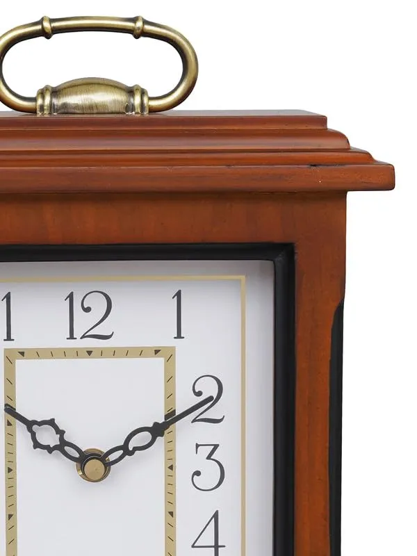 INDIANA CRAFT Beautiful Brown Wooden Analog English Numbers Rectangular Table Clock for Office Desk Home Living Study Room Decorations Gifts (Size: 22 x 10 x 28 CM | Weight: 1510 Gram)