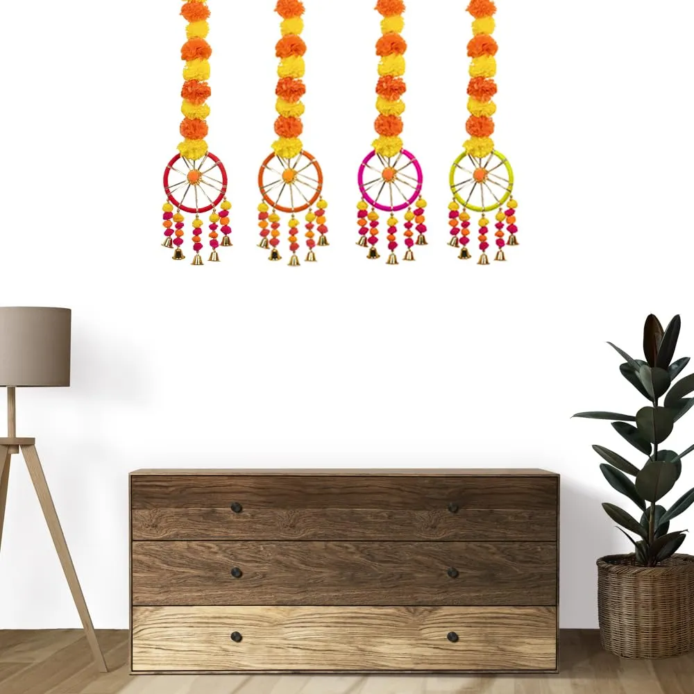 Kaameri Bazaar Handmade Artificial Marigold Fluffy Flowers Hanging For Home & Office Decoration | Temple Pooja Room Decoration | Artificial Flower Backdrop For Decoration | Pack Of 10 - 2.5 Cm