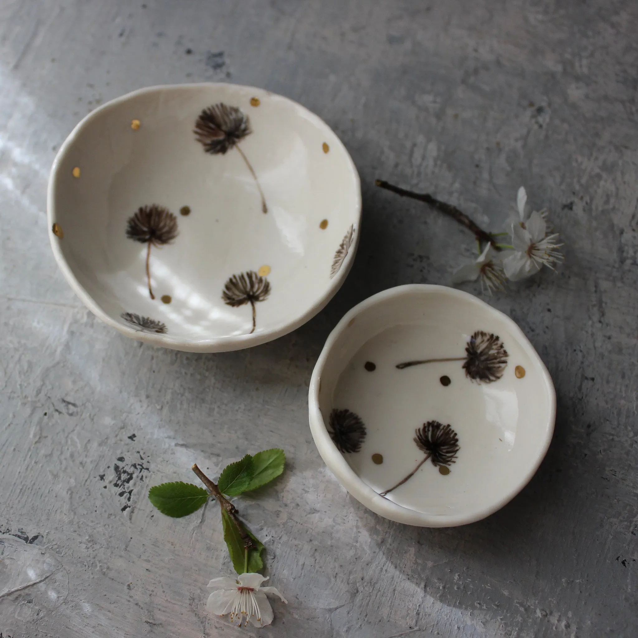 Little Sepia Dandelion Dishes