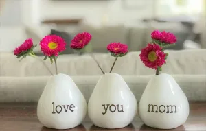 Love You Mom Vases For Flowers - Adorable White Porcelain Flower Vase Set For Mothers Day, Valentines, Christmas, Birthday, Gifts for Mom