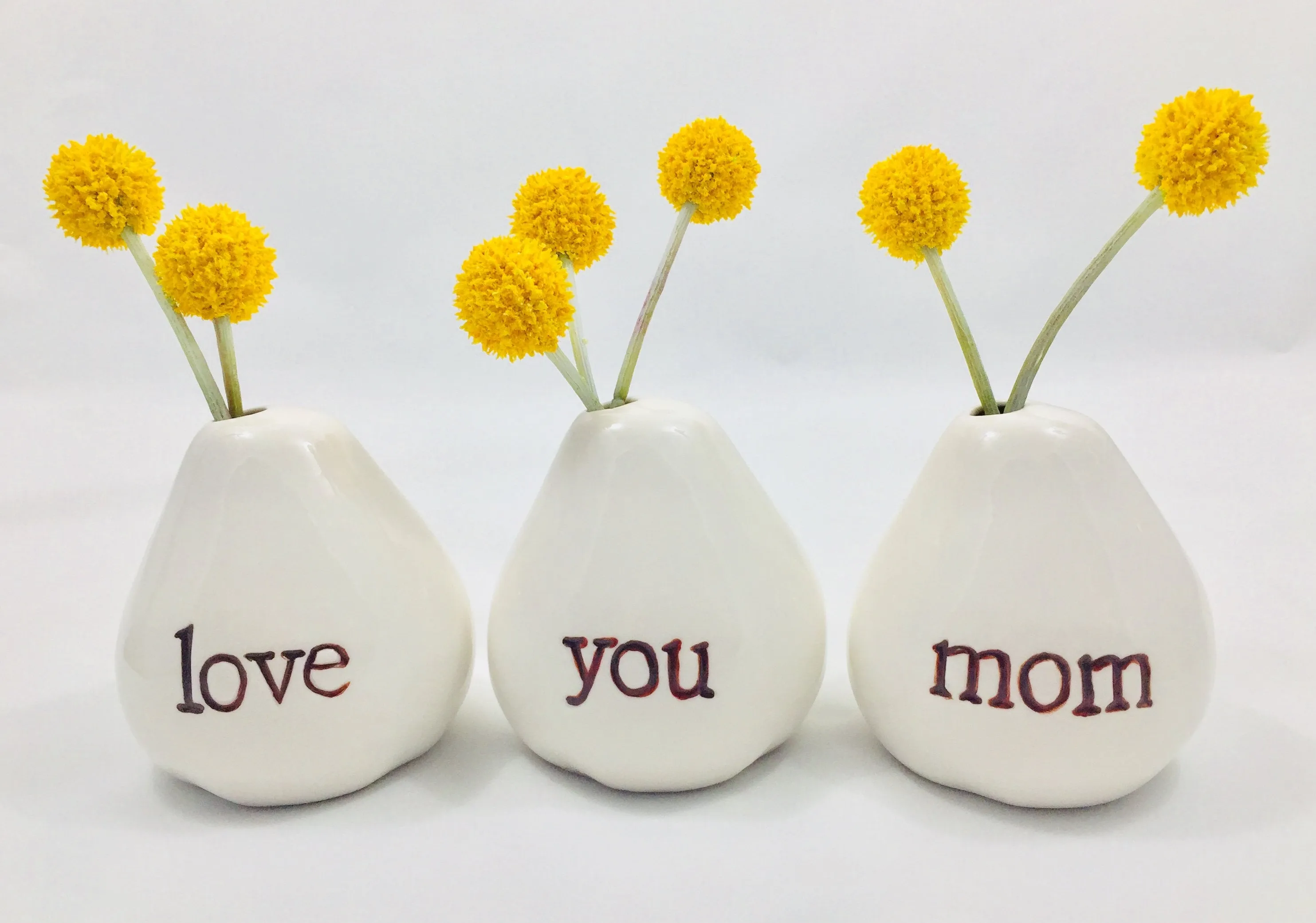 Love You Mom Vases For Flowers - Adorable White Porcelain Flower Vase Set For Mothers Day, Valentines, Christmas, Birthday, Gifts for Mom