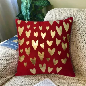 Luxury Foil Print Red and Golden Velvet Cushion 16 x 16 inches 1040020