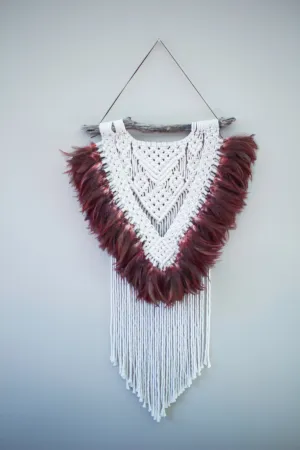 Medium Macrame Wall Hanging 100% Cotton Rope and Feathers