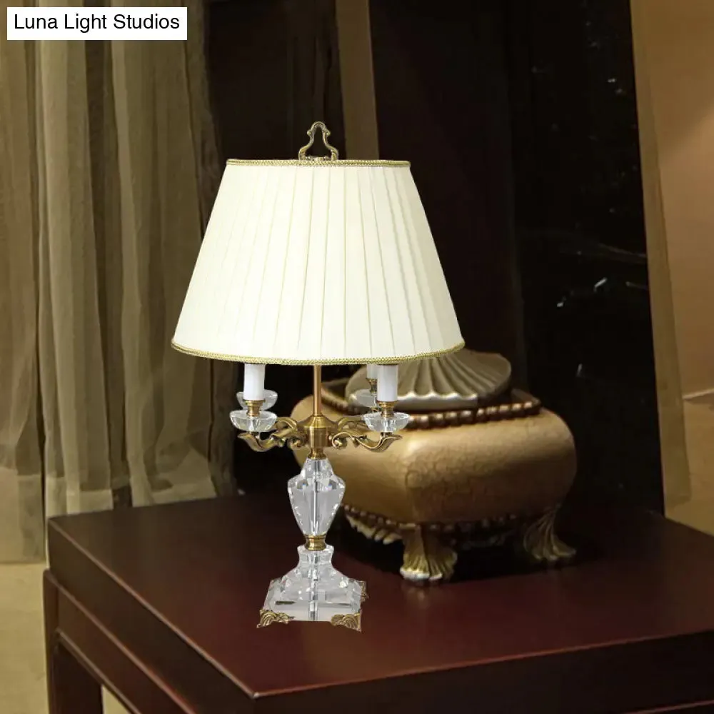 Minimalist Beige Nightstand Lamp with Clear K9 Crystal - 4-Head Night Table Lighting