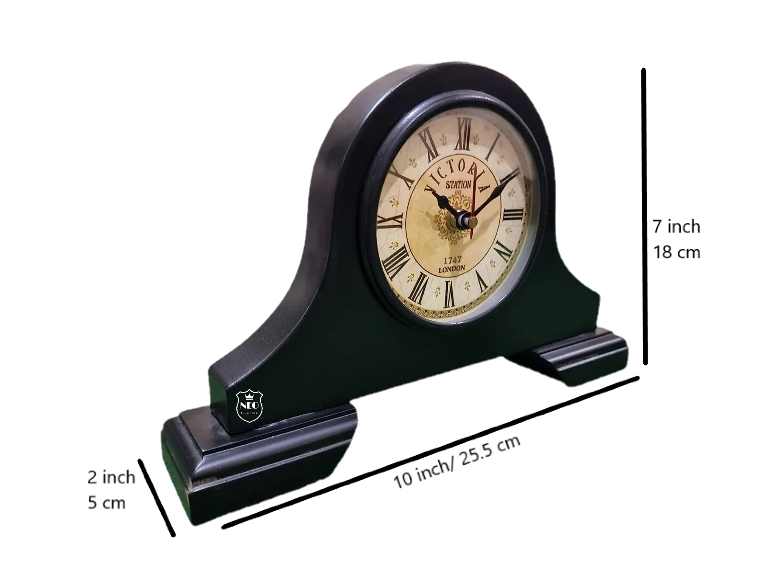 NEO CLASSIC® Clock Wood Table Desk Table Clock Traditional Heavy Handmade Clock in India Antique Clock for Home & Office (7 inches)