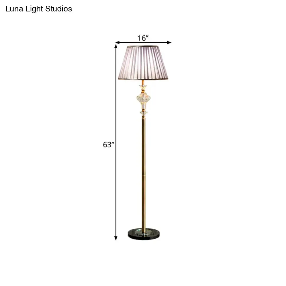 Purple Fabric Pleated Shade Standing Floor Lamp with Clear Crystal Accent