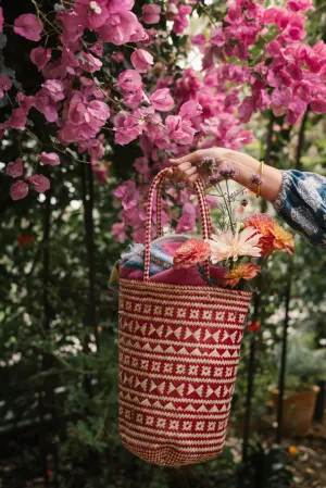 Raffia Beach Basket in Red