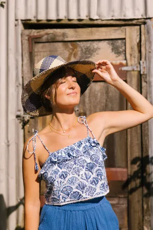 Raffia Sun Hat in Navy/Cream