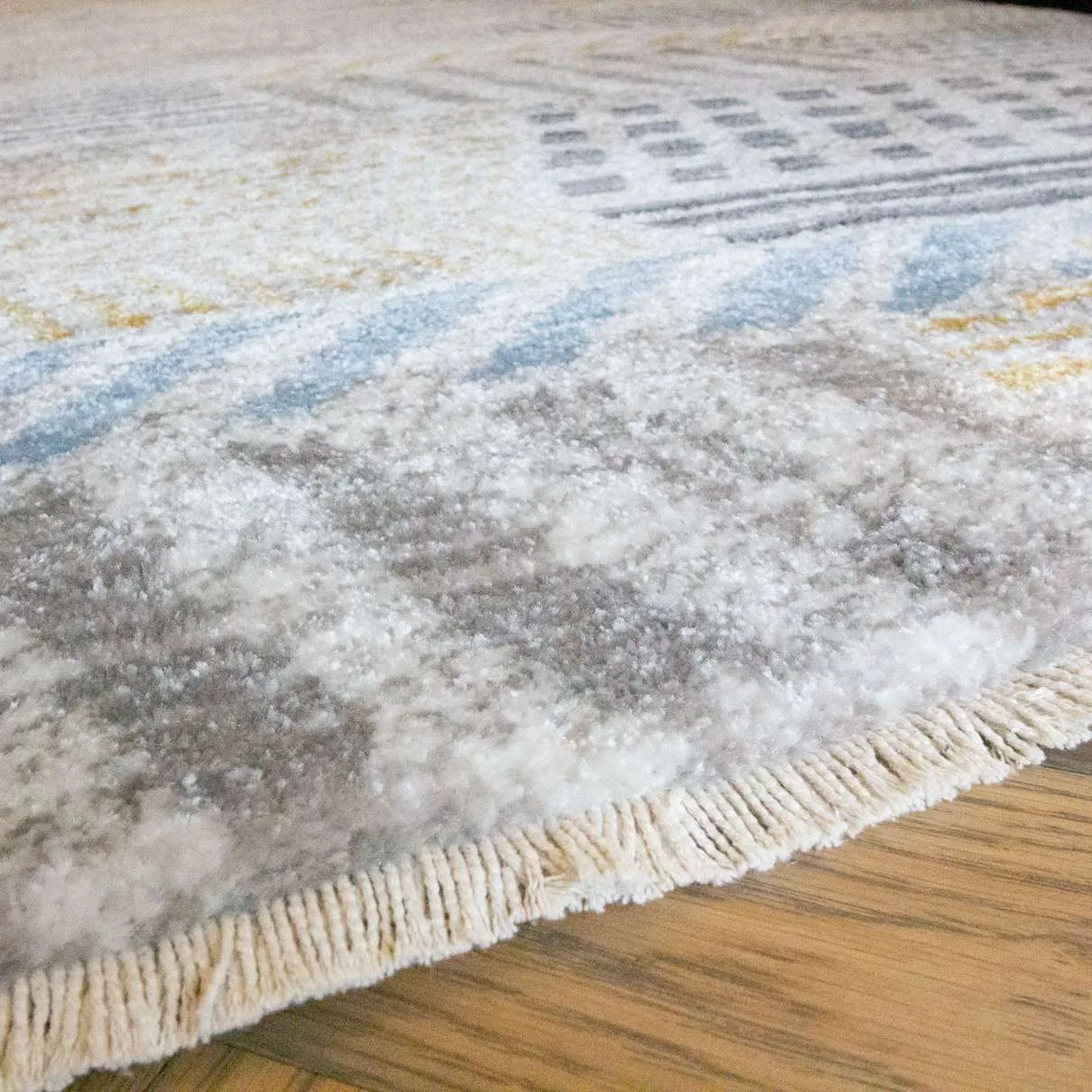 Soft Yellow Tribal Abstract Distressed Hall Runner Rug