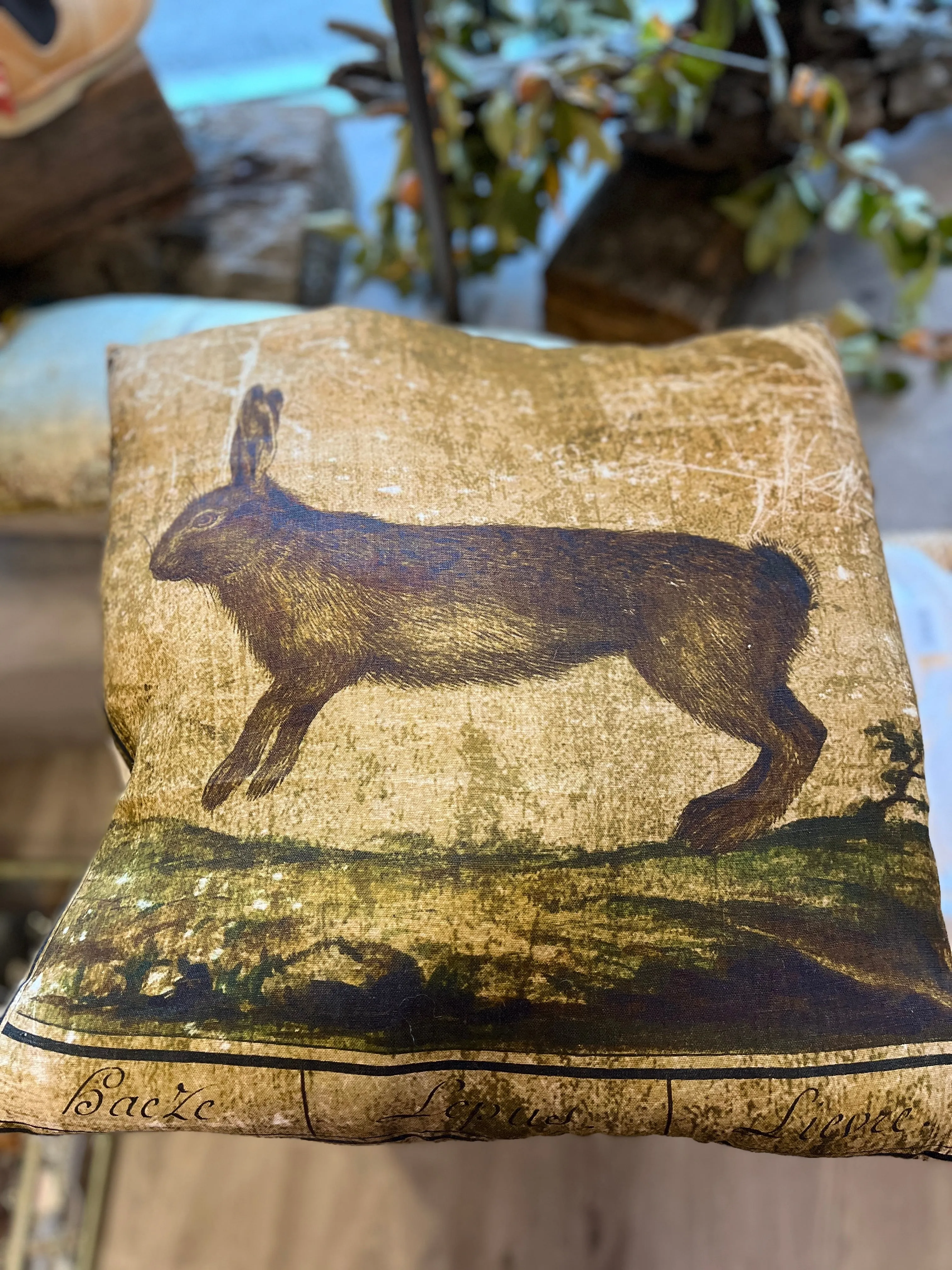 Square cushion digitally printed linen