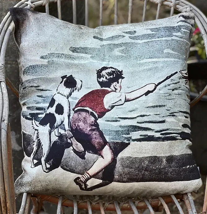 Square cushion digitally printed linen