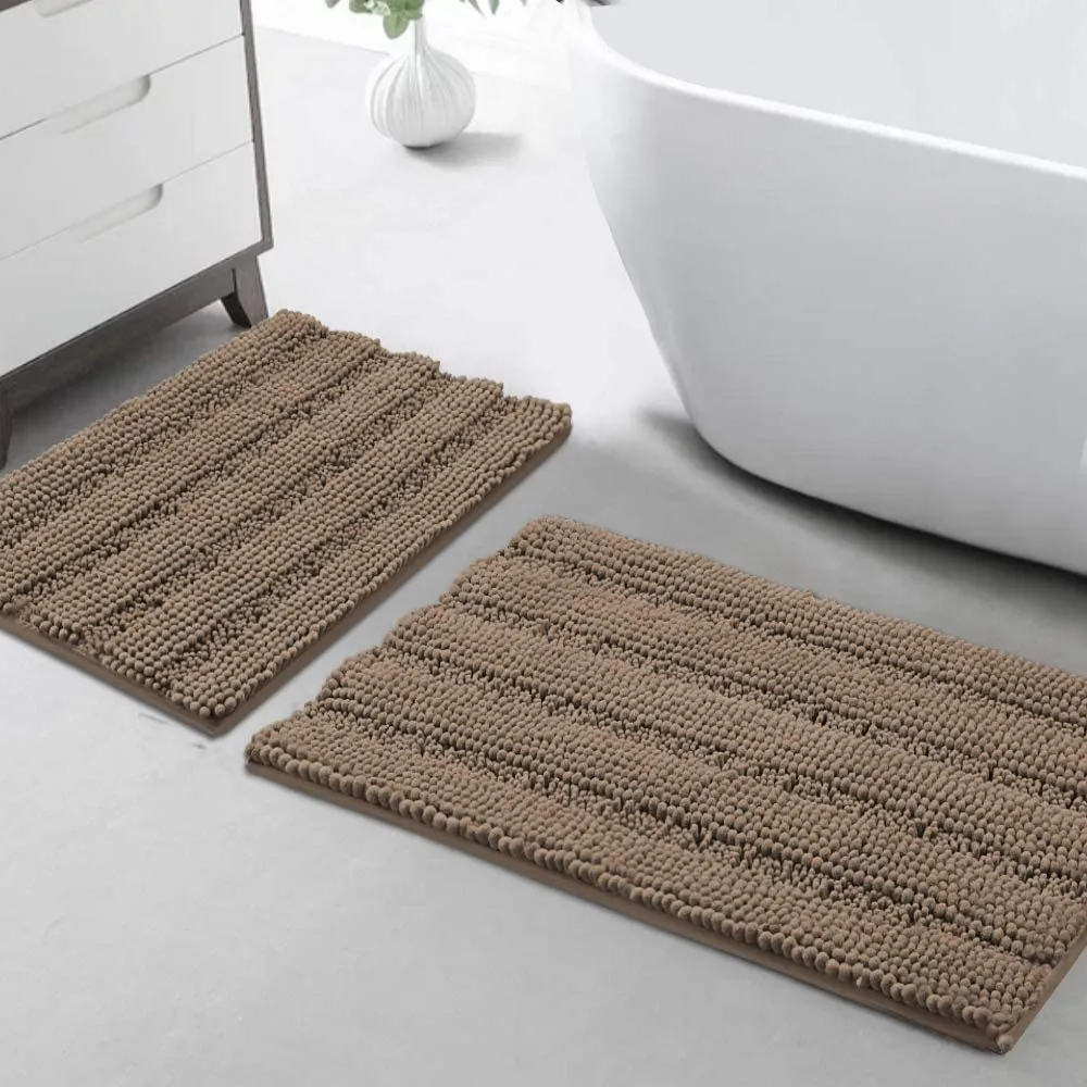 Turquoize Non Slip Shaggy Bathroom Rugs Black Bath Rugs for Bathroom Chenille Bath Rugs for Bathroom Sets 2 Piece Bath Mat Set Super Absorbent Shower Rug for Tub Mats