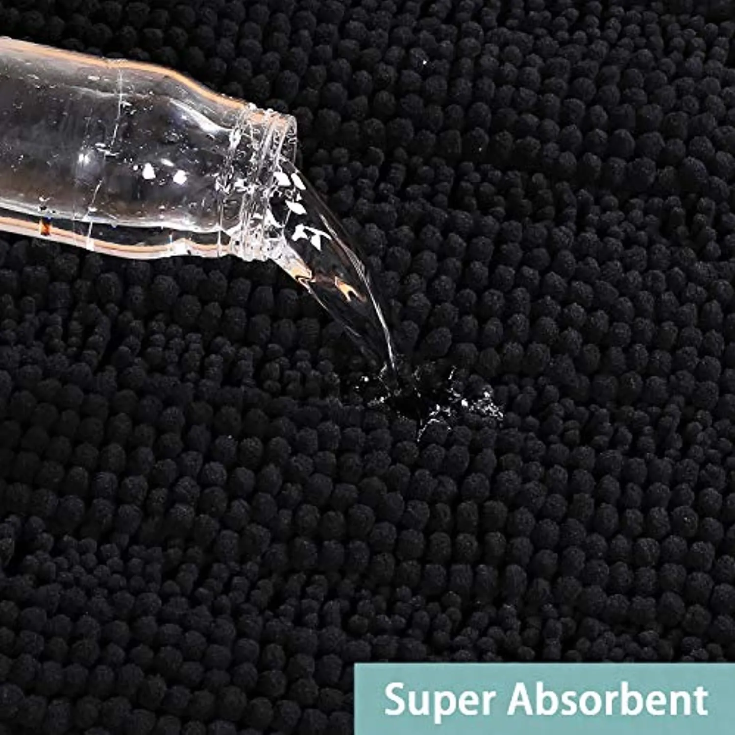 Turquoize Non Slip Shaggy Bathroom Rugs Black Bath Rugs for Bathroom Chenille Bath Rugs for Bathroom Sets 2 Piece Bath Mat Set Super Absorbent Shower Rug for Tub Mats